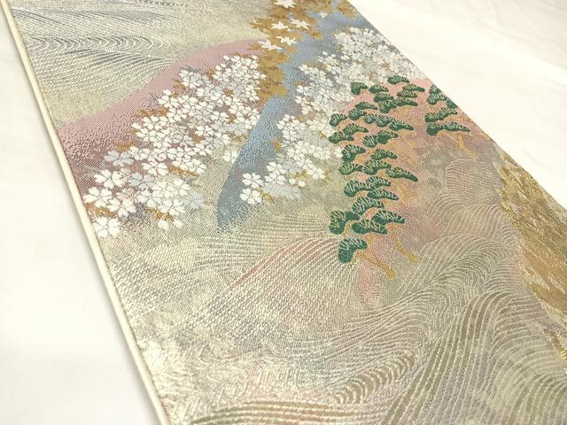 平和屋着物◎六通柄袋帯 唐織 遠山樹林文 金銀糸 正絹 逸品 AABL5949yx