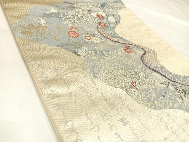 平和屋着物◎六通柄袋帯 唐織 里乃幸 銀糸 正絹 逸品 AABL5955yx