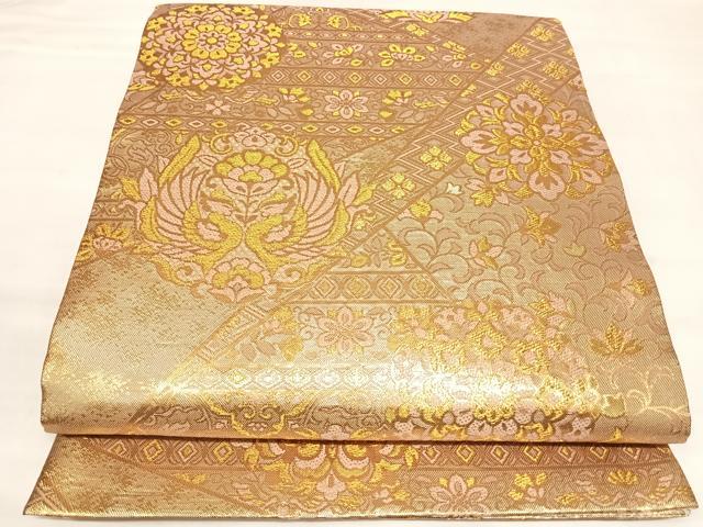 平和屋着物◎佐賀錦 六通柄袋帯 鳳凰正倉院花文 金糸 正絹 逸品 AABL5956yx