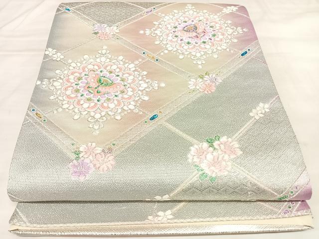 平和屋着物◎六通柄袋帯 唐織 菱花蝶文 金銀糸 正絹 逸品 AABL5961yx