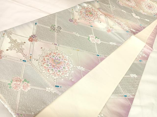 平和屋着物◎六通柄袋帯 唐織 菱花蝶文 金銀糸 正絹 逸品 AABL5961yx