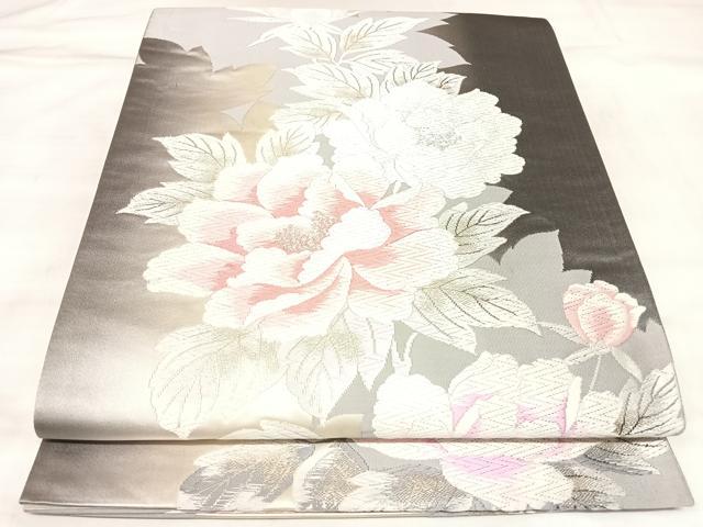 平和屋着物◎六通柄袋帯 唐織 舞花文 銀糸 正絹 逸品 AABL5963yx