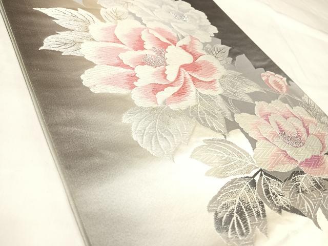 平和屋着物◎六通柄袋帯 唐織 舞花文 銀糸 正絹 逸品 AABL5963yx