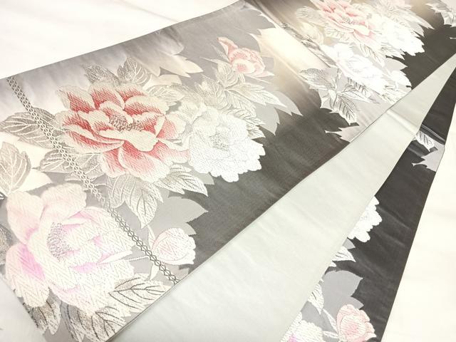 平和屋着物◎六通柄袋帯 唐織 舞花文 銀糸 正絹 逸品 AABL5963yx