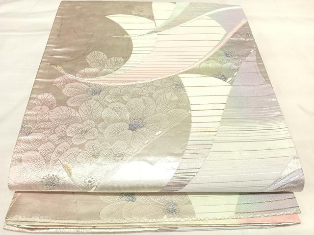 平和屋着物◎六通柄袋帯 唐織 飛鶴花文 金銀糸 正絹 逸品 AABL5965yx