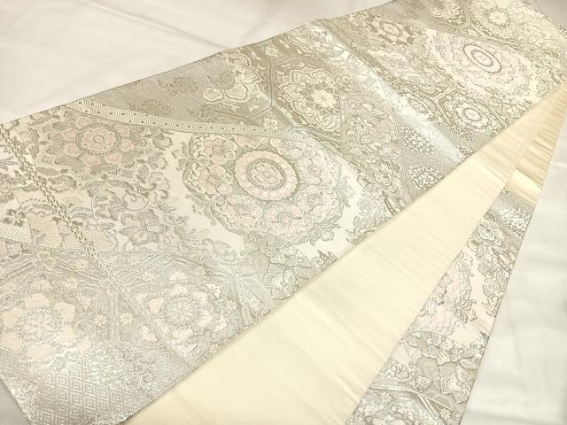 平和屋着物◎六通柄袋帯 唐織 正倉院草花文 銀糸 正絹 逸品 AABL5966yx