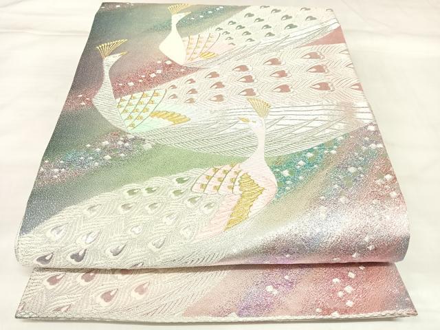 平和屋着物◎両面 全通柄袋帯 唐織 孔雀文 金銀糸 正絹 逸品 AABL5967yx