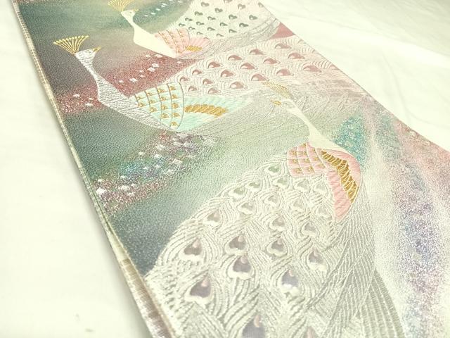 平和屋着物◎両面 全通柄袋帯 唐織 孔雀文 金銀糸 正絹 逸品 AABL5967yx