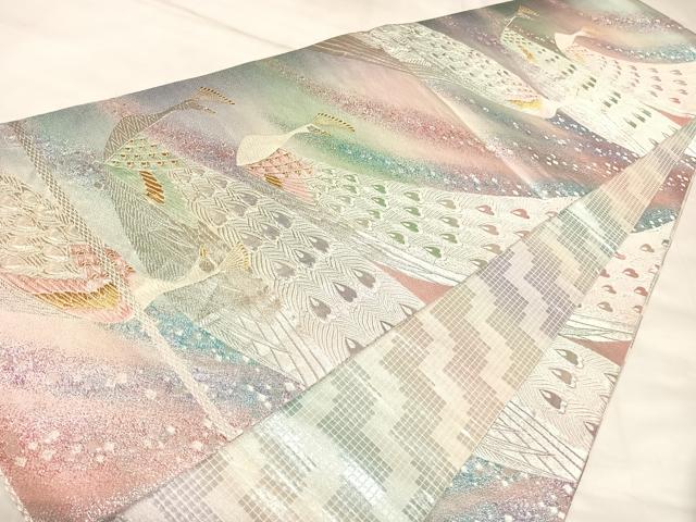 平和屋着物◎両面 全通柄袋帯 唐織 孔雀文 金銀糸 正絹 逸品 AABL5967yx