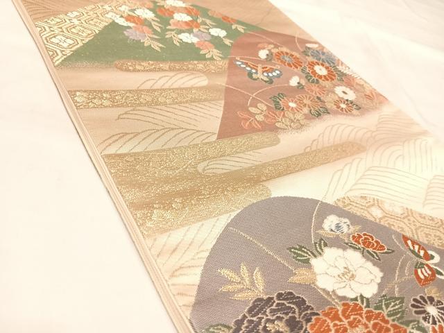 平和屋着物◎六通柄袋帯 唐織 遠山エ霞花蝶文 金糸 正絹 逸品 AABL5973yx