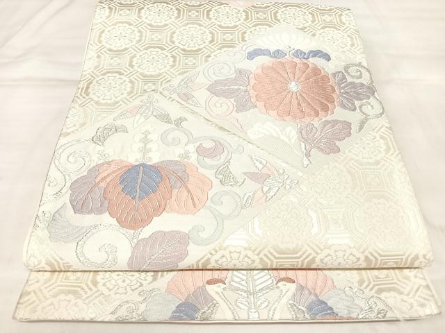 平和屋着物◎六通柄袋帯 唐織 双鳥蜀江花文 銀糸 正絹 逸品 AABL5975yx