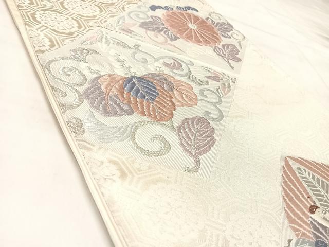 平和屋着物◎六通柄袋帯 唐織 双鳥蜀江花文 銀糸 正絹 逸品 AABL5975yx