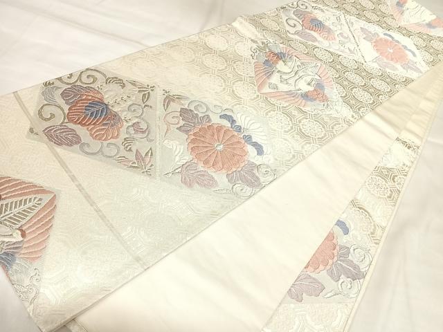 平和屋着物◎六通柄袋帯 唐織 双鳥蜀江花文 銀糸 正絹 逸品 AABL5975yx