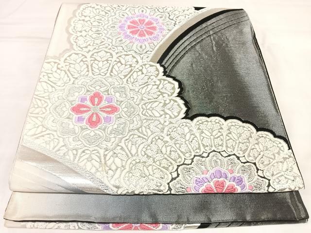 平和屋着物◎六通柄袋帯 唐織 道長正倉院花文 銀糸 正絹 逸品 AABL5987yx