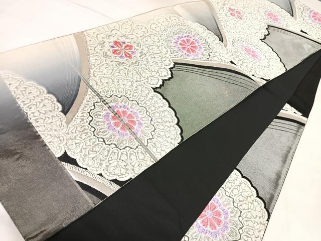 平和屋着物◎六通柄袋帯 唐織 道長正倉院花文 銀糸 正絹 逸品 AABL5987yx