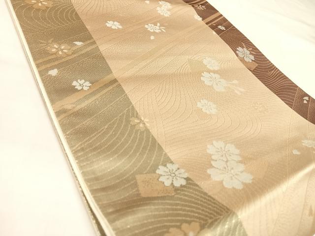 平和屋着物◎全通柄袋帯 流水花文 金糸 正絹 逸品 AABL5994yx