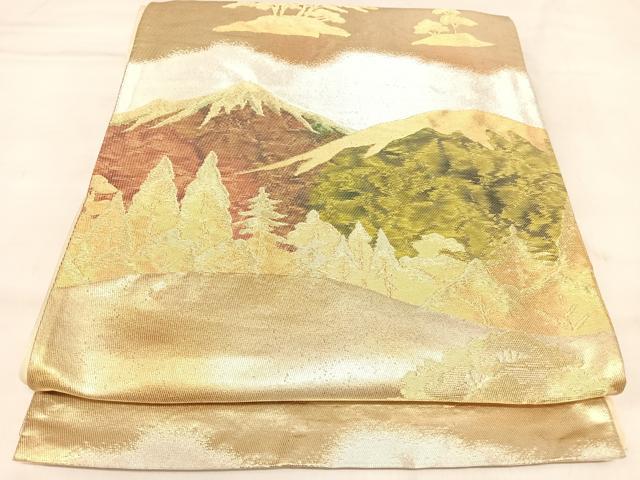 平和屋着物◎六通柄袋帯 遠山風景文 金銀糸 引箔 正絹 逸品 AABL5997yx