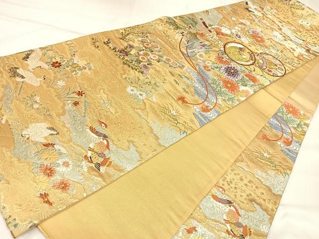 平和屋着物◎六通柄袋帯 唐織 重文扇能楽 国文萬巻錦 金糸 正絹 逸品 AABL5998yx
