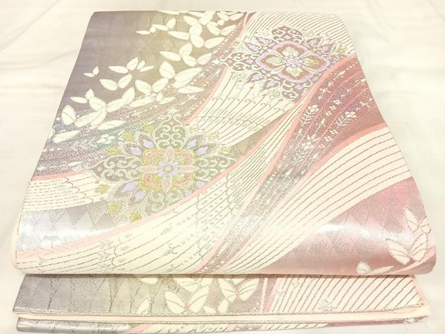 平和屋着物◎六通柄袋帯 唐織 正倉院花蝶文 金銀糸 正絹 逸品 AABL5999yx