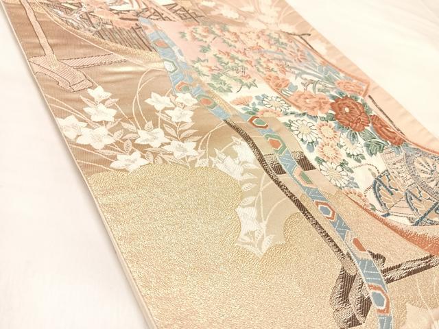 平和屋着物◎六通柄袋帯 唐織 富貴雅園 金糸 正絹 逸品 AABL6003yx