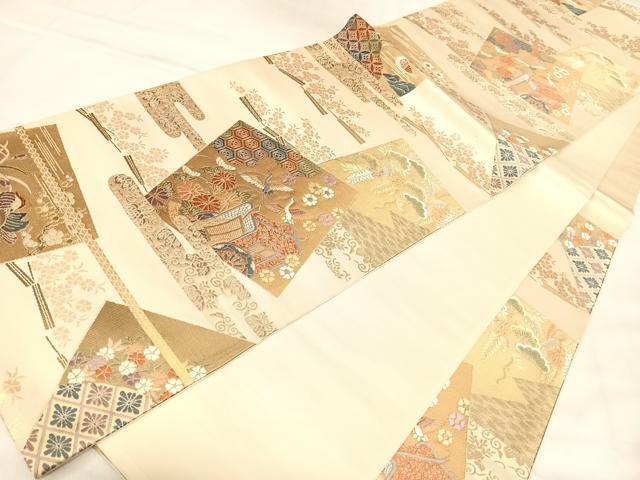 平和屋着物◎六通柄袋帯 唐織 色紙慶長小袖 金糸 正絹 逸品 AABL6006yx