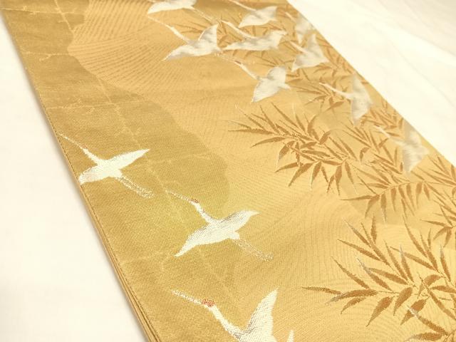 平和屋着物◎六通柄袋帯 群鶴文 金銀糸 正絹 逸品 AABL6012yx