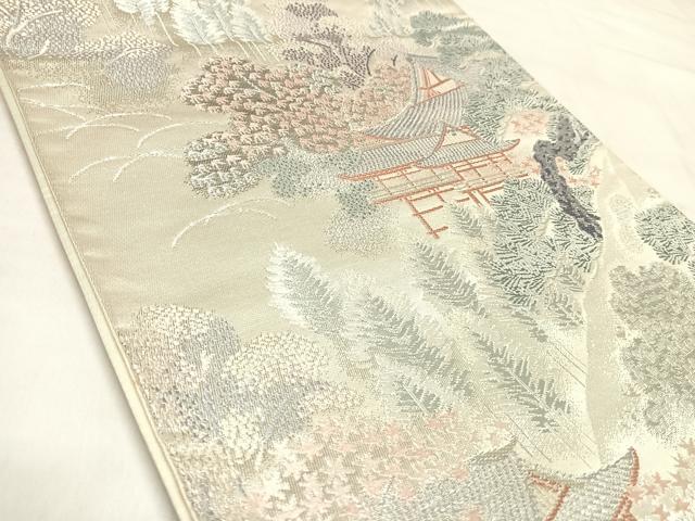 平和屋着物◎六通柄袋帯 唐織 遠山風景文 銀糸 正絹 逸品 AABL6019yx