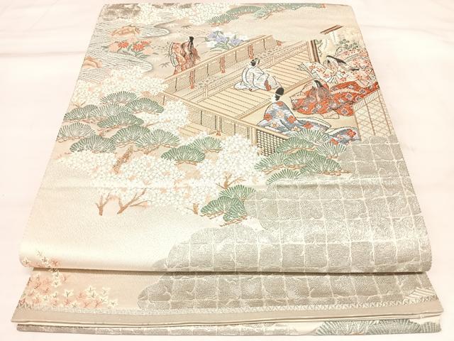 平和屋着物◎六通柄袋帯 九百錦 絵巻胡蝶 プラチナ箔 正絹 逸品 AABL6047yx