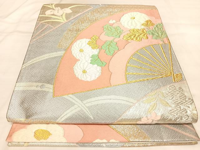 平和屋着物◎西陣 野々村織物謹製 六通柄袋帯 唐織 扇面七宝花文 金銀糸 正絹 逸品 AABL6073yx