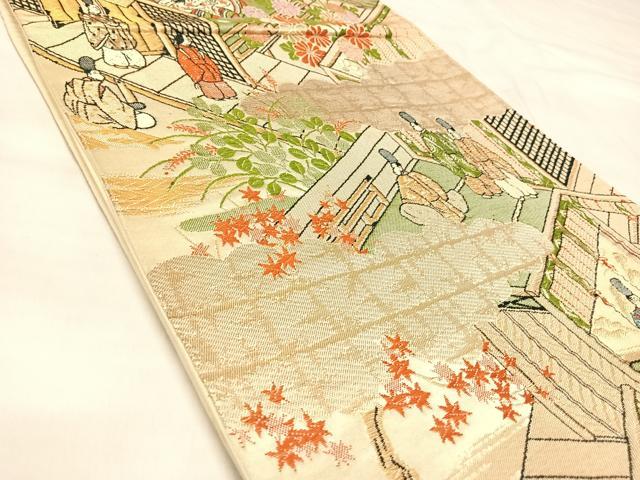 平和屋着物◎六通柄袋帯 人物風景文 金糸 正絹 逸品 AABL6076yx