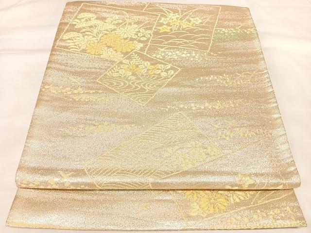 平和屋着物◎六通柄袋帯 綴れ 色紙重ね草花文 金糸 正絹 逸品 AABL6086yx