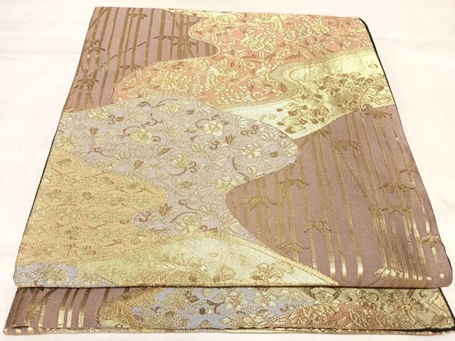 平和屋着物◎六通柄袋帯 道長竹花鳥文 金糸 正絹 逸品 AABL6087yx