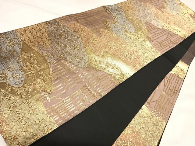 平和屋着物◎六通柄袋帯 道長竹花鳥文 金糸 正絹 逸品 AABL6087yx