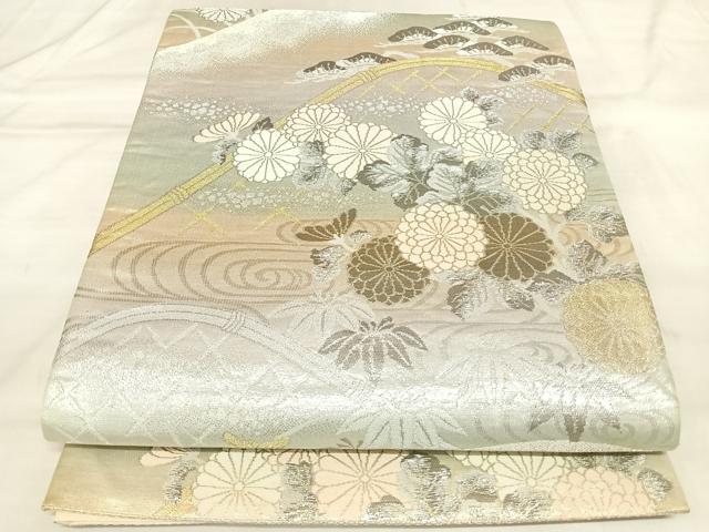 平和屋着物◎六通柄袋帯 唐織 流水花籬文 金銀糸 正絹 逸品 AABL6090yx
