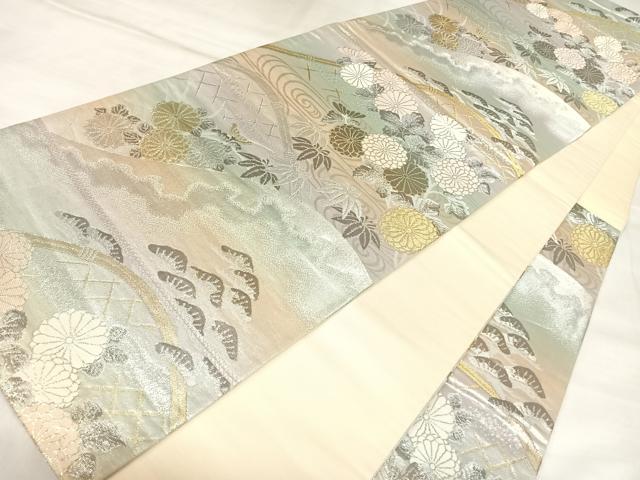 平和屋着物◎六通柄袋帯 唐織 流水花籬文 金銀糸 正絹 逸品 AABL6090yx