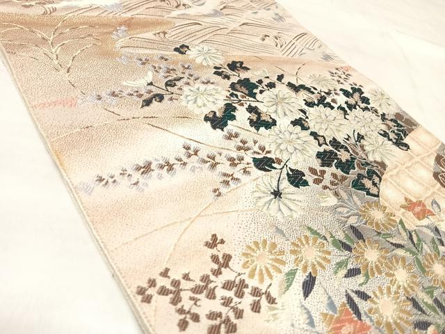 平和屋着物◎六通柄袋帯 唐織 草花琳波文 九百錦 金糸 正絹 逸品 AABL6094yx
