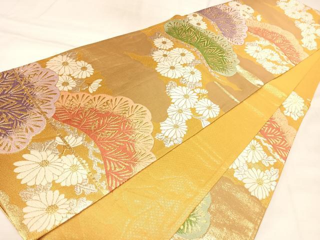 平和屋着物◎佐賀錦 六通柄袋帯 唐織 雲取り松花文 金銀糸 正絹 逸品 AABL6099yx