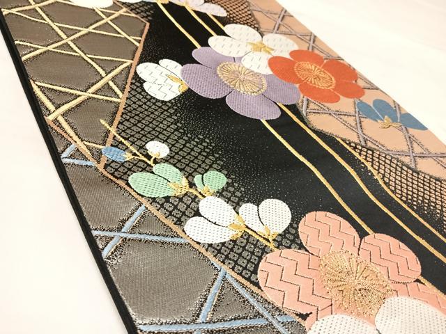 平和屋着物◎六通柄袋帯 唐織 舞花文 黒地 金銀糸 正絹 逸品 AABL6100yx