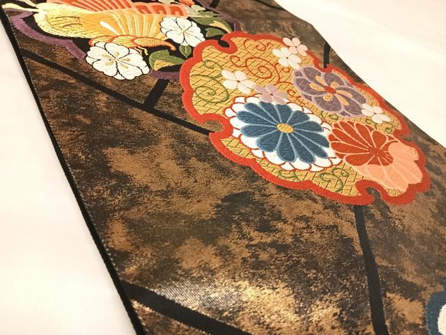 平和屋着物◎六通柄袋帯 唐織 雪輪桧垣文 金糸 引箔 正絹 逸品 AABL6102yx