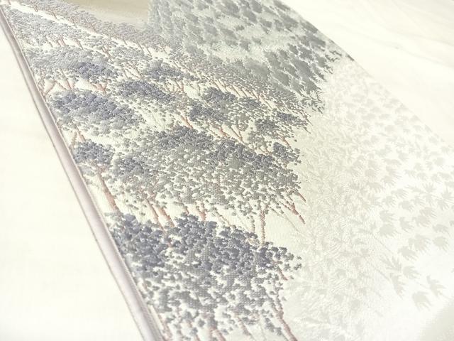 平和屋着物◎六通柄袋帯 唐織 樹林文 梅尾 銀糸 正絹 逸品 AABL6106yx