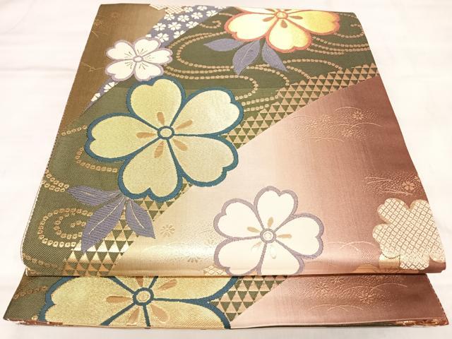 平和屋着物◎六通柄袋帯 唐織 舞花文 金糸 正絹 逸品 AABL6115yx