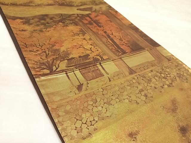 平和屋着物◎六通柄袋帯 風景文 金糸 引箔 正絹 逸品 AABL6118yx