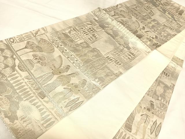平和屋着物◎六通柄袋帯 古代人物文 金糸 正絹 逸品 AABL6120yx