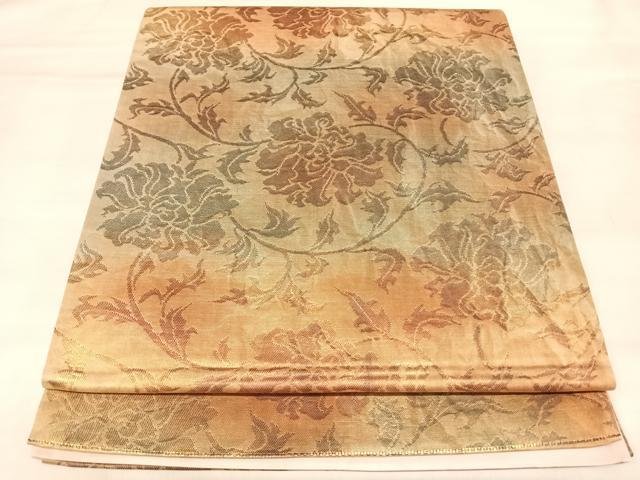 平和屋着物◎六通柄袋帯 更紗花文 金糸 正絹 逸品 AABL6121yx