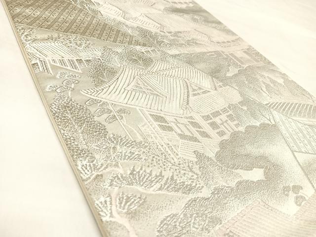 平和屋着物◎六通柄袋帯 裂取風景紋 ホワイトゴールド箔九百錦 正絹 逸品 AABL6131yx