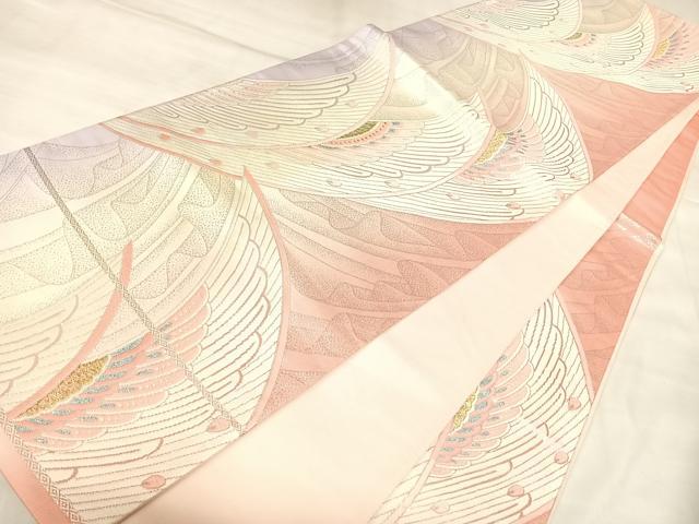平和屋着物◎六通柄袋帯 唐織 孔雀羽文 金銀糸 正絹 逸品 AABL6143yx