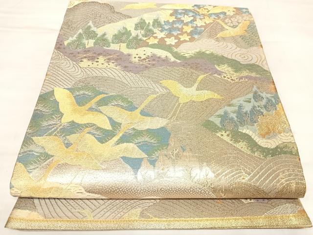 平和屋着物◎六通柄袋帯 流水飛鶴樹林文 金糸 正絹 逸品 AABL6146yx