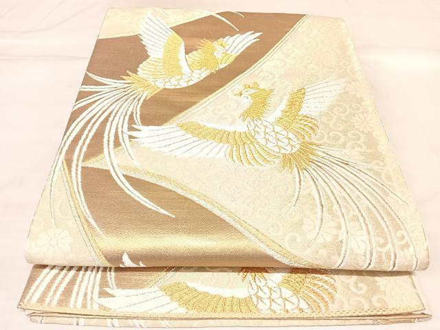 平和屋着物◎六通柄袋帯 唐織 向かい鳳凰花唐草文 金糸 正絹 逸品 AABL6148yx