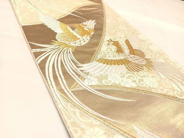 平和屋着物◎六通柄袋帯 唐織 向かい鳳凰花唐草文 金糸 正絹 逸品 AABL6148yx