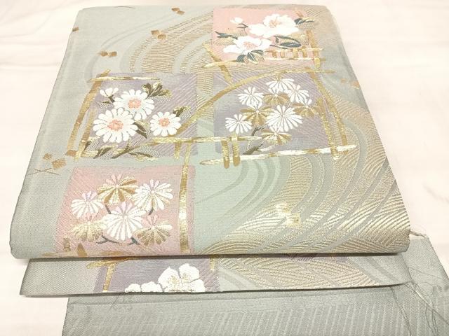 平和屋着物◎両面六通柄袋帯 唐織 立波唐花文 金糸 反端付き 正絹 逸品 AABL6150yx
